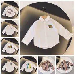 Tendência designer crianças moda manga longa camisa meninas meninos padrão geométrico botão camisa dos desenhos animados crianças casual manga longa tamanho 100-150cm f02