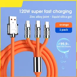 Kabel szybkiego ładowania 3 w 1 6A 120W metalowy płynny silikon typu C Micro-USB kabel do ładowarki danych 1.2M linia do telefonu Android