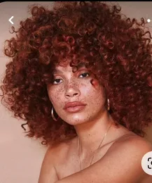 Glueless afro kinky lockigt mänskligt hår peruk för kvinnor koppar röd full volym kinki culr ingen spets front peruker auburn brun med lockigt bang 150% förnekande naturligt