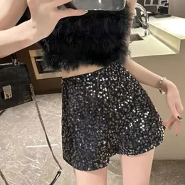 Spring summer ladies slim high waist sequined paillette shinny bling casual tight shorts SMLXL