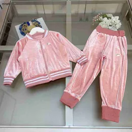 Marke Kinder Trainingsanzüge schönes rosa Samtmaterial Babykleidung Jungenjacke Anzug Größe 110-160 Reißverschluss Mantel und Hose Nov05