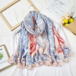 Sarongs Autumn New Cotton and Linen Scarf Horse City Pink Blue Silk Scarf 180*90 Lång halsduk Dekorativ tunn sjal P230403