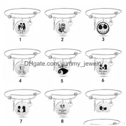 Charm Bracelets Nightmare Before Christmas Bracelets For Women Men Skl Round Disc Charm Stainless Steel Expandable Wire Bangle Fashion Dhxj8