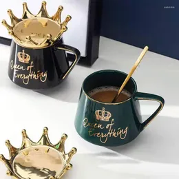 Muggar Creative Crown Ceramic Mug Pink Cute Coffee Nordic Milk Cup with Spoon Lids Water Holiday Souvenirs Gift