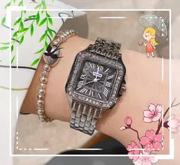 Top Selling Womens Square Roman Dial Watch Quartz Battery Japan Movement Stainless Steel Tank Series Diamonds Ring Bracelet Chain Wristwatch Accessories Gifts