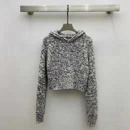 Suéteres femininos moda de alta qualidade misturas de lã melange suéter com capuz para mulheres 2023 fios pesados de malha manga longa jumper feminino