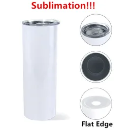 FLAT EDGE Blanko-Sublimationsbecher 20oz GERADE dünner Becher Gerade Tassen 30oz Edelstahl-Bierkaffeetassen Unten rechtwinklig