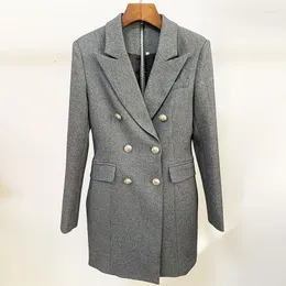 Jackets femininos clássico 2023 Mulheres Blazer moda elegante com calda de prata dupla de peito prateado