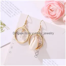 Dangle & Chandelier European And American Asymmetrical Beach Conch Dangle Earrings For Women Round Shell Faux Pearl Drop Fashion Jewel Dh72G