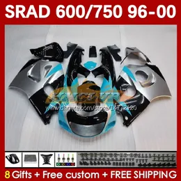 Motorradverkleidungen für SUZUKI SRAD GSXR 750 600 CC 600CC 750CC 96-00 168No.27 GSXR750 GSXR-600 96 97 98 99 00 GSX-R750 GSXR600 1996 1997 1998 1999 2000 Körper cyan silbrig