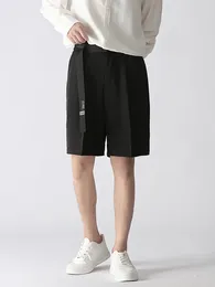 Shorts masculinos verão drape terno homens lightthin poliéster coreano moda reta solta casual meia calça de vestido curto com cintos