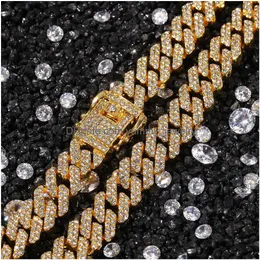 Bracelet & Necklace 12Mm Mens Iced Out Necklace Bracelet Bangle Set For Women S Thick Heavy Bling Miami Cuban Link Chain Hip Hop Rappe Dhlfc