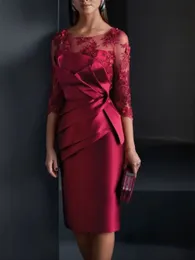 Rosarotes einteiliges Kleid für die Brautmutter, lange Spitze, Chiffon-Ärmel, Applikationen, Pailletten, Hochzeit, Rüschen, Gastkleid, Anzughose, Abendkleid