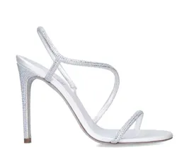 Renes Women White sandal wedding bride high heels genuine Leather Jewelled Sandals 105mm crystal strap pop sandals open toe luxury design shoes with box 35-42