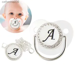 Pacifiers# 2022 New White Baby Pacifier and Clips 26 Letters BPA Free Silicone Infant Nipple Bling Newborn Dummy Soother Boys And GirlsL231104