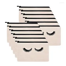 Cajas de almacenamiento 12PCS Lienzo Impreso Archivo de pestañas Bolsa de maquillaje multifuncional Estuche para lápices