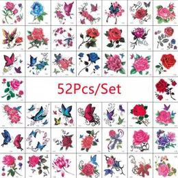 5 PC Temporära tatueringar 52 st/set Inga upprepade blommor Fjäril Tature tatueringar Vattentät Body Art Concealer Klistermärken Disponibla Tatouage Temporaire Z0403