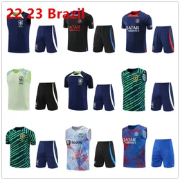 22 23 Brasilien Trainingsanzug Männer und Kinder sind Brasilien Kurzärmel Anzug PSGS Football Soccer Jersey Chandal Erwachsener Jungen Sport Jogging Kurzarm Set Sportswear