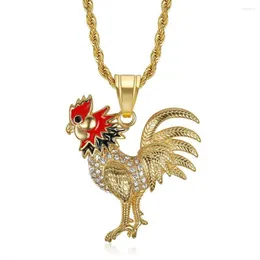 Pendant Necklaces Stainless Steel Rooster Pendand & Chain Gold Color Iced Out Bling Animal Necklace For Men Women Hip Hop Jewelry Drop