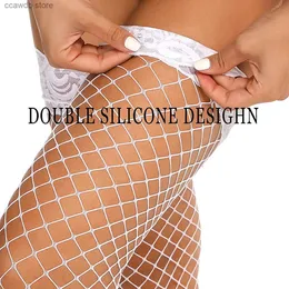 Sokken Kousen Dubbele-sile Ontwerp Kousen Sexy Lingerie Vrouwen Netkousen 1 Paar antislip Kant Dij Hoge sexy Kousen T231104