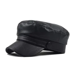 Ball Caps Nowatorskie zimowe męskie kapelusz ze skórzaną czapkę płaską top platformę Lokomotywa Retro Wojskowa czapka punkowa łańcuch korowy Gorra 230404