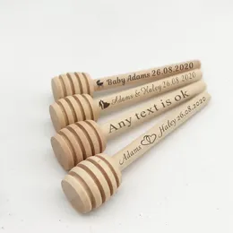 Party Favor 20/50/100 Personalized Mini Honey Mixer Customized Wedding Gifts Baby Bath and Baptist Dessert Set Wooden Spoon 230404