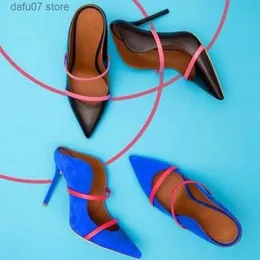 Sandálias designer tiras duplas pontiagudas bombas de camurça mules primavera verão mulheres sapatos estilingue salto alto sandálias de celebridades t231104