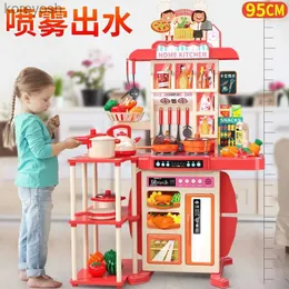 Kitchens Play Food 95cm Simulation Kitchen Toys Set Large Kids Play House Spray Kitchen Baby Mini Food Pretend Cooking Dining Girl Christmas GiftsL231104