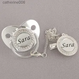 Pacifiers# Personalized Name Bling Pacifier With Clip Luxury Silver Baby Soother BPA Free Dummy Nipple Baby Shower Gift Sucette ChupetaL231104