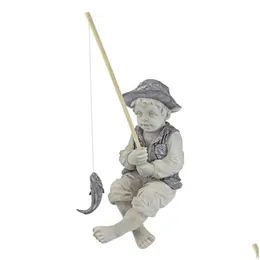 تمثال زخارف الحديقة ذهب صيد الصيد الحلي راتنجات الصياد مع تمثال تمثال قضيب لبركة بركة يار TZ