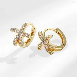 Brincos hipoalergênicos moda requintado cor de ouro estrela do mar senhoras bonito doce brilhante zircão estrela luxo jóias presente