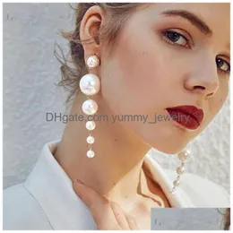 Dangle Chandelier New Trendy Elegant Tassel Big Simated Pearl Long Earrings Pearl 문자