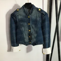 Luxus Damen Cropped Mäntel Jeansjacken Langarm Oberbekleidung Goldknöpfe Jacke mit Schulterpolstern