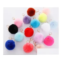 Schlüsselanhänger Lanyards 37 Farben 8 cm Imitieren Kaninchenfell Ball Schlüsselbund Pom Auto Handtasche Flauschiger Faux Schlüsselring Drop Lieferung Mode Accesso Dhccy