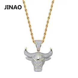 Jinao Moda Kübik Zirkon Buzlu Çıkış Zincir Kolye Bull King King King Soundy Hip Hop Takı Beyanı Kolye Bling Hediyesi Adam J222Z