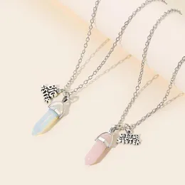 Pendant Necklaces 2Pcs/set Hexagonal Crystal Sisters Necklace Creative Family Little Sister Big Set