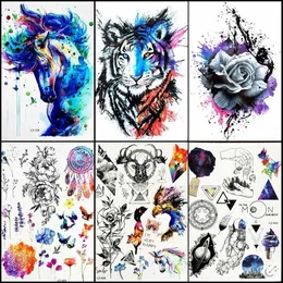 5 PC Temporary Tattoos Watercolor Blue Unicorn Horse Temporary Tattoo Stickers Women Men Bdoy Art Arm Legs Fake Flash Water Transfer Tattoo ALZ-128 Z0403