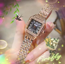 Crime Premium Women Lovers Watches Quartz Movement Time Clock Full rostfritt stål Band diamanter Ring Simple Square Roman Dial Wristwatch presenter