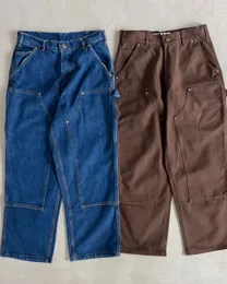 Carhar Street Pantalones vaqueros holgados de diseñador japonés, pierna ancha vintage, vaqueros marrones de moda, pantalones de trabajo de mezclilla