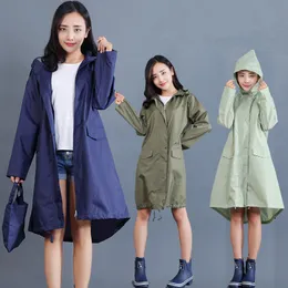 Raincoats Polyester Raincoat Water's Waterproof Long Gloss Women's Raincoat Jacket Hooded Capa de Chuva 230404