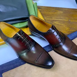 Men's leather shoes are handmade Derby shoes business suit shoes handmade color changes High end men leather shoes Splicing design