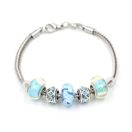 Hela nya ankomst Diy Jewelry Wheat Chain Light Blue Aqua Lampwork Murano Glass Bead Armband For Women Gift Bijoux Pulser3098