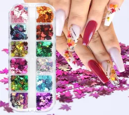 12 GriglieSet Fiocchi scintillanti per unghie Autunno Foglie d'acero Glitter Paillettes per Decorazioni Nail Art Decalcomanie Accessori polacchi1488820