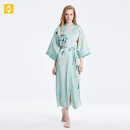 Women's Sleepwear Authentic Silk Home Clothing: Hangzhou Yisi Hui Official Store - Extended Style Kimono Fabric Casual Bathrobe