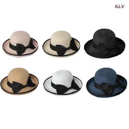 Geniş Kötü Şapkalar Klas Pillbox Şapkası Bowknot Saman Güneş Koruması, Yaz 6xda için eşyalara sahip olmalı