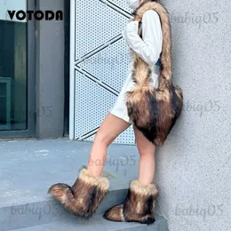 Winter Women Faux and Set Furry Warm Snow Cute Heart-shaped Fur Handbag Love Bag Girls Platform Plush Boots T231104
