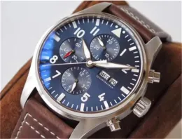 Klassische neue Herren-Pilotuhr mit Vollquarzwerk, Edelstahlgehäuse, braunes Leder, blaues Zifferblatt, Sport, 42 mm, Uhren, Großhandel, Armbanduhren, Montre De Luxe