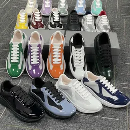 America Cup Sneakers Designer Men Treners Patent Skórzane buty siatkowe nylonowe trenerzy Zielone żółte kobiety na zewnątrz swobodne buty 36-47 z pudełkiem NO53