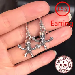 E55 S925 Pure Silver Ear Studs Personalized Fashion Skull Head Letter Punk Street Dance Style Earrings Jewelry Earrings as a Gift for Lovers
