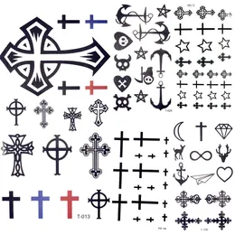 5 PC Temporary Tattoos Black Little Cross Christ Waterproof Tattoo Ghost Anchor Women Body Arm Art Bible Temporary Tattoo Men Hands Star Tatto Stickers Z0403